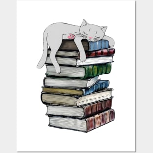 Cat loves books T-Shirt Posters and Art